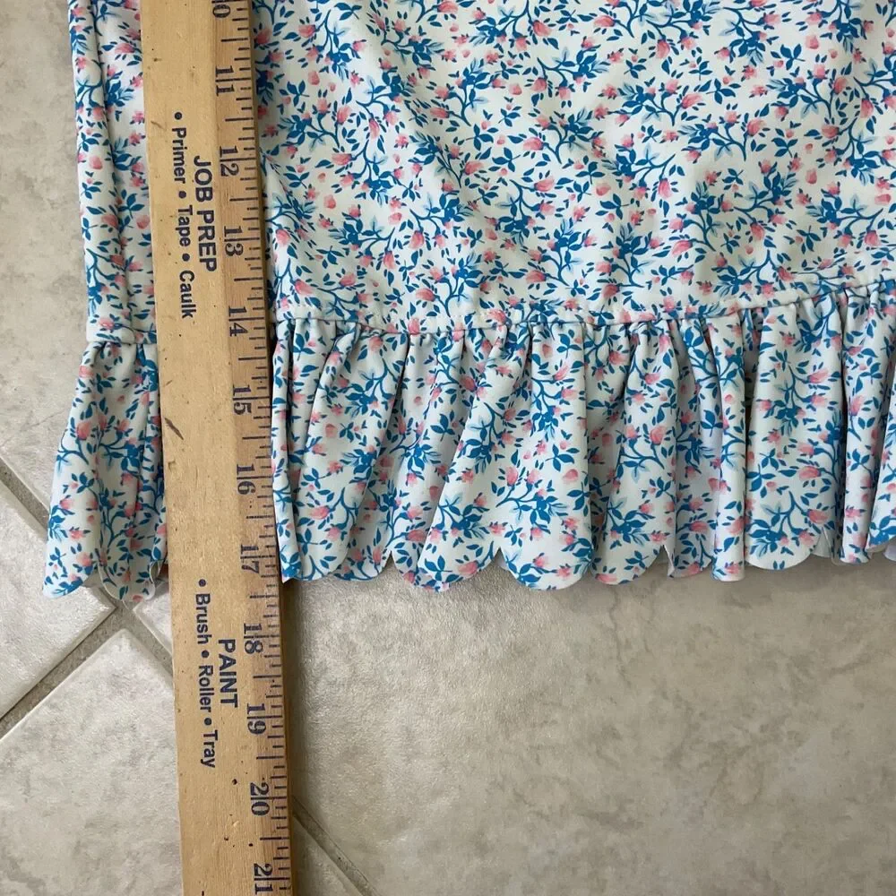 Ruffle Butts Girls Blue/Pink Floral Rash Guard Top Only Size 8 long sleeve